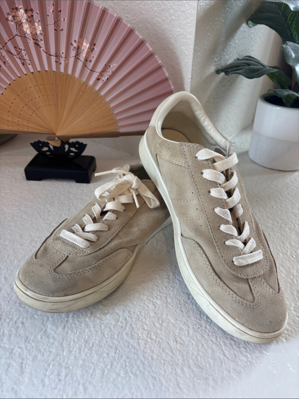 Casual Beige Suede Sneakers - Neutral Low-Top Lace-Up